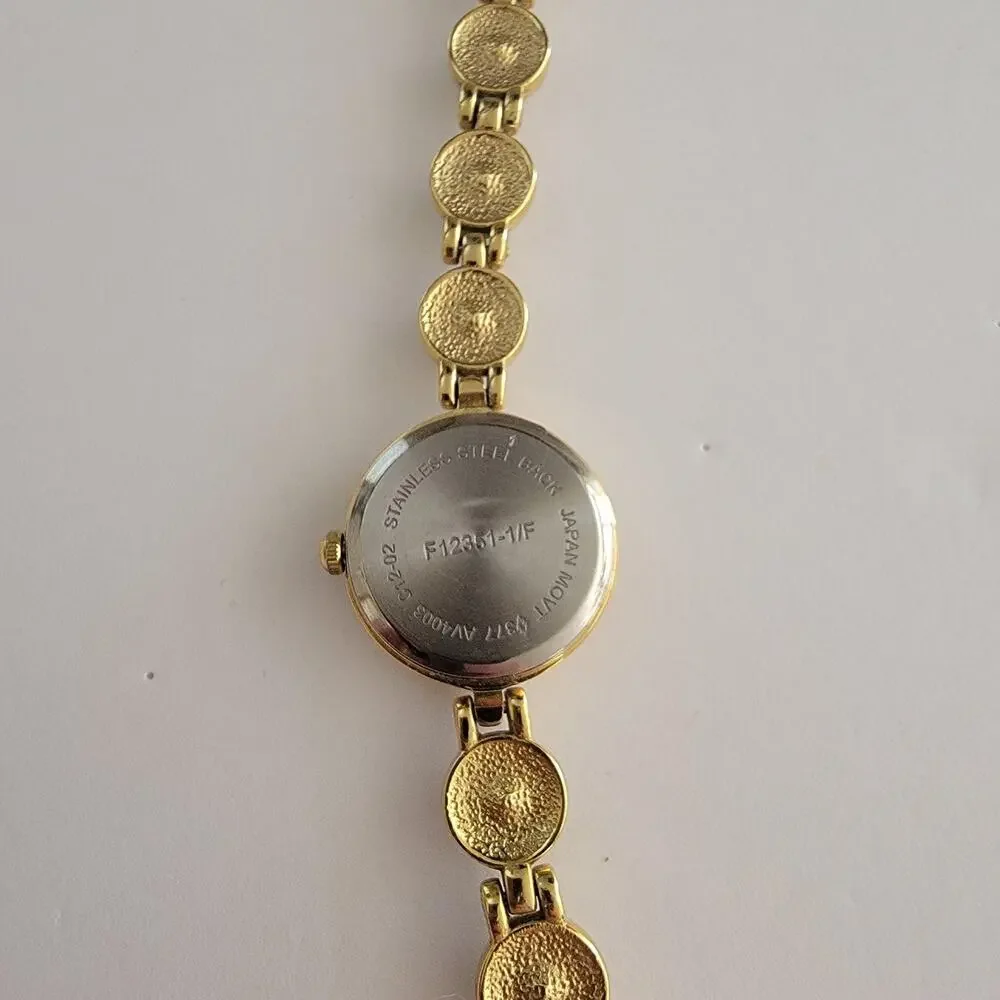 Womens Watch White Dial Gold Case Gold Plated Bracelet Quartz Analog F12861-1/F